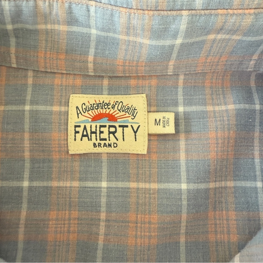 FAHERTY Men’s Blue and Pink Check Plaid Long Sleeve Button Down | Size M - Picture 9 of 10